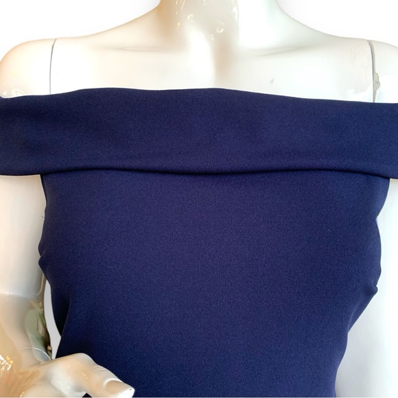 B DARLIN NAVY BLUE OFF SHOULDER FIT & FLARE PARTY DRESS. JUNIOR SIZE MEDIUM - Picture 6 of 7